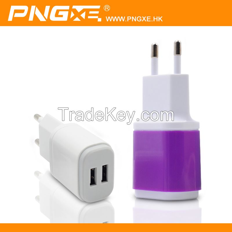 China Manufacturer PNGXE Support 5V/2.1A EU plug dual USB travle wall charger