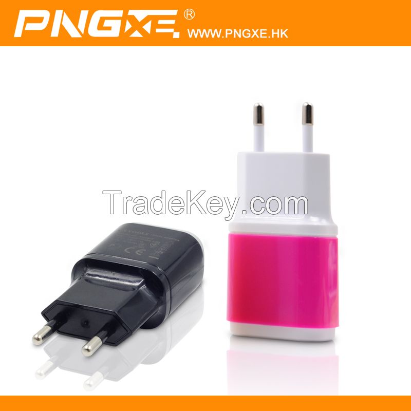 China Manufacturer PNGXE Support 5V/2.1A EU plug dual USB travle wall charger