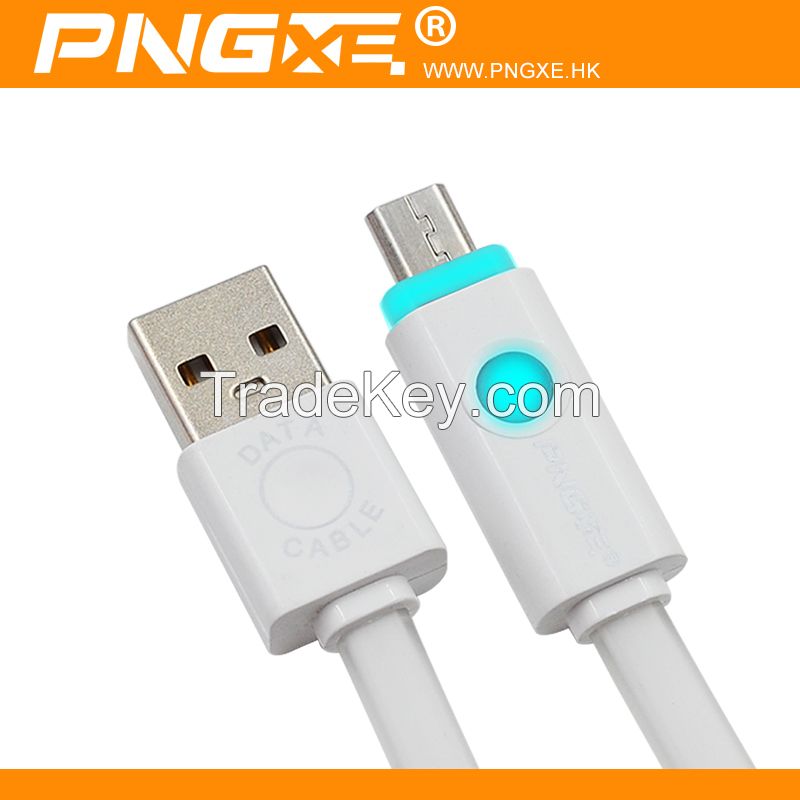 Guangzhou PNGXE 1M Flat design micro usb Charger Cable with LED for Samsung