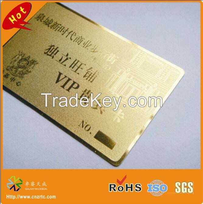 (100pcs/lot)80*50mm stainless steel gold color plated gold metal card