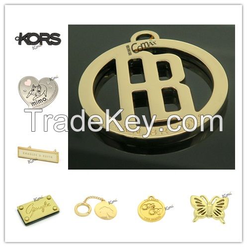 Custom accessories metal logo tags, buckle, hook, zip puller in different colors, shapes