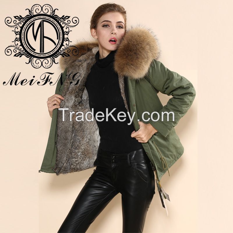 2015 Hot Sale Mr Mrs Fur Jacket Army Green Fur Parka Factory