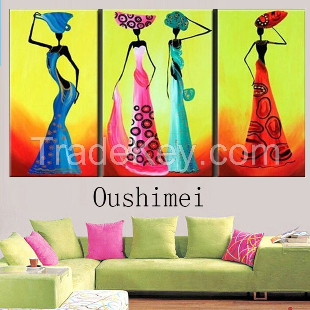 Pop modern oil painting on canvas colourful dress fashion girls models