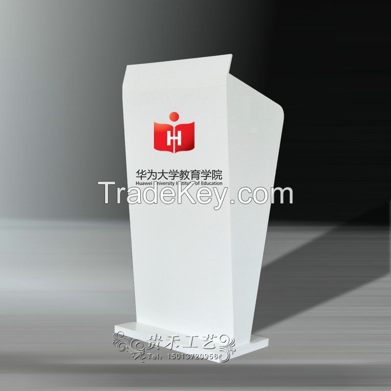 elegant white color acrylic podium, acrylic podium with LED lights