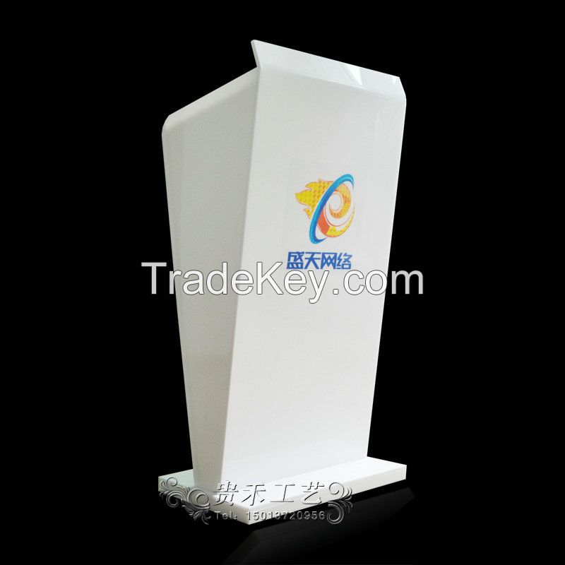 elegant white color acrylic podium, acrylic podium with LED lights