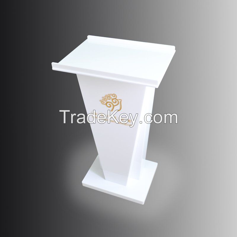elegant white color acrylic podium, acrylic podium with LED lights