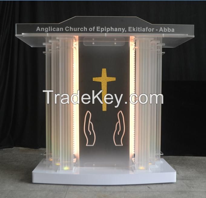 white color acrylic church pulpit, 2015 new organic glass church pulpit