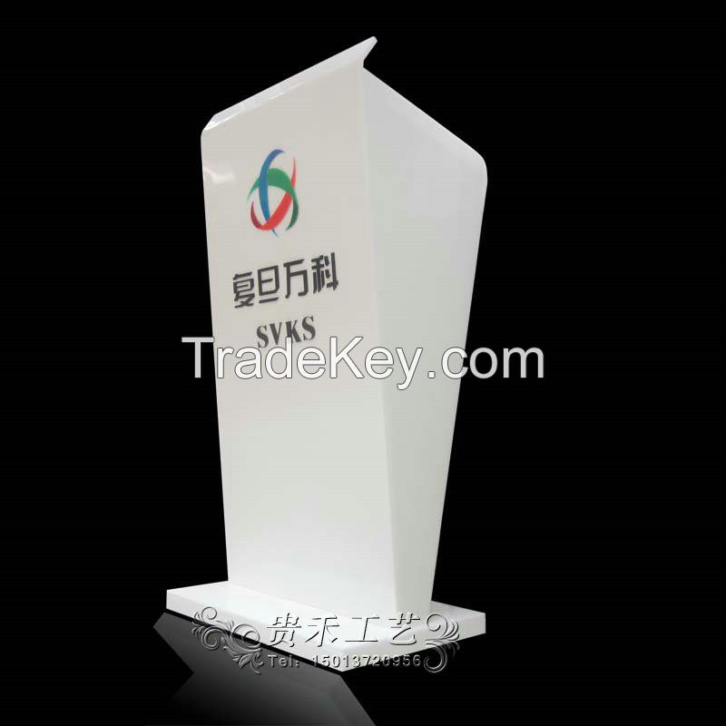 elegant white color acrylic podium, acrylic podium with LED lights