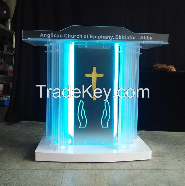 white color acrylic church pulpit, 2015 new organic glass church pulpit