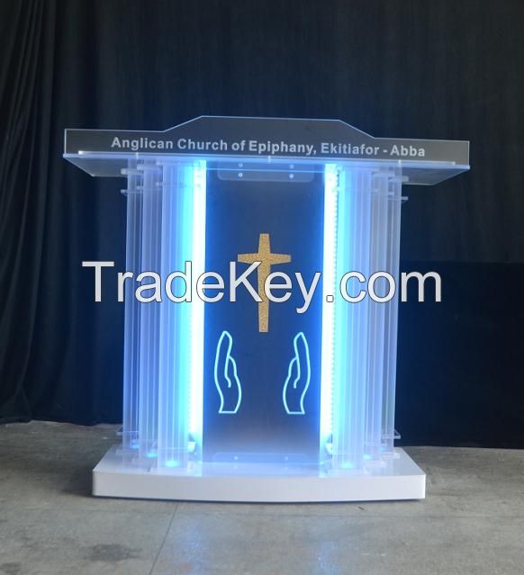 white color acrylic church pulpit, 2015 new organic glass church pulpit