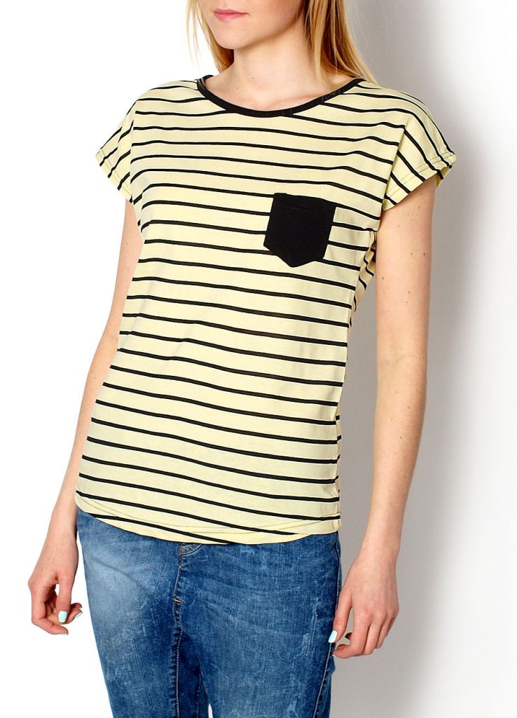 2015 New Women Slim Fashion Striped Colour Trendy Stylish T-shirt Girls Top B4017