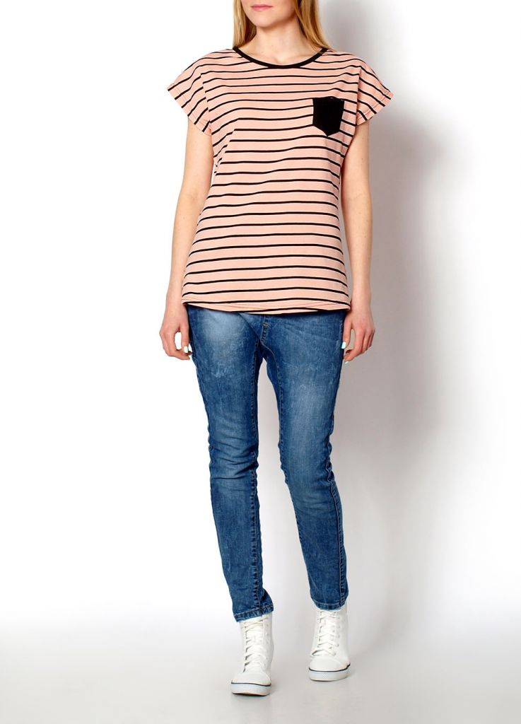 2015 New Women Slim Fashion Striped Colour Trendy Stylish T-shirt Girls Top B4017