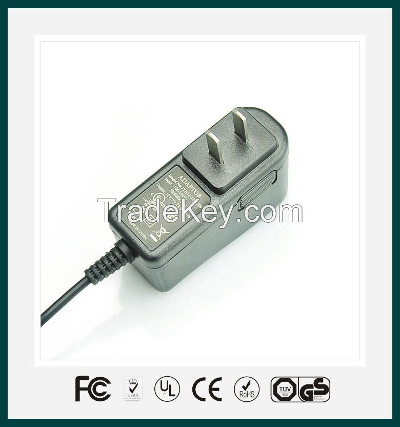 12W 12V1A AC to DC wall type power adaptor with CE-EMC, CE-LVD, ROHS cer