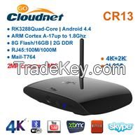 2015 Best seller Cloudnetgo rk3188 quad Core CR13 Android 4.4 TV Box 4k UHD Support Skype MSN Webcam Miracast smart tv box 