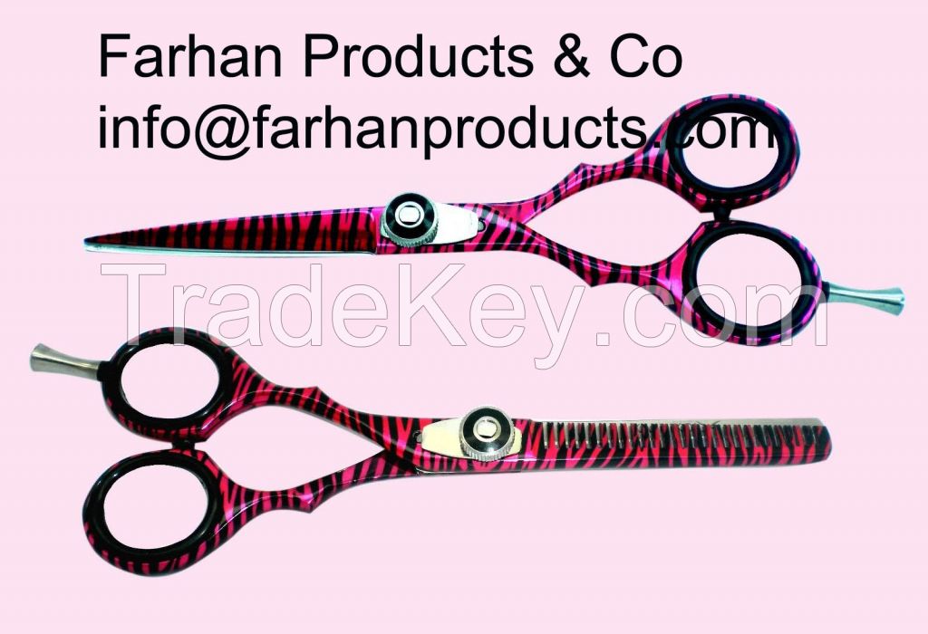 5.5'' Professional Barber Pink Zebra Hairdressing Thinning Scissors Set