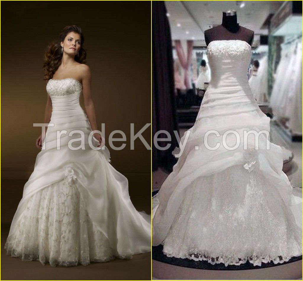 Real Pictures Best Selling Off the Shoulder Embroidery Lace and Organza A Line Designer Wedding Dresses 2015