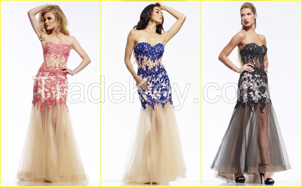 Best Fashion Popular Glaring Sexy Exquisite Appliques and Beading Bones See Through Mermaid Evening Party Dress 