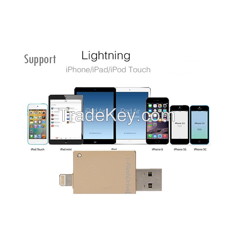 For Apple iPhone U Disk, 32GB Metal USB Flash Drive for iPhone Samsung Smart Phones