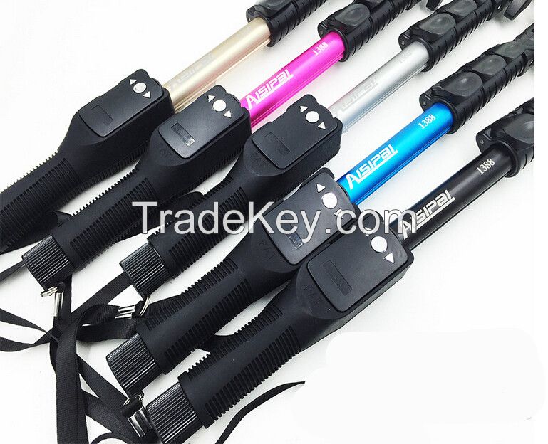 Host selling aluminum zoom function Monopods selfie sticks with BT tripod for Android and iphone