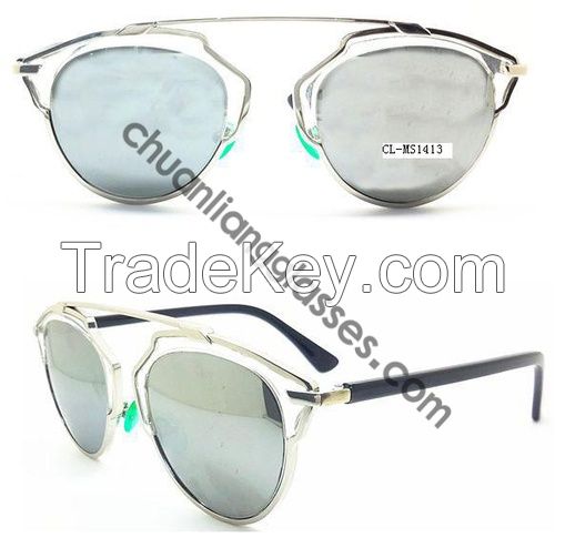 Retro and Classic Round Frame Suglasses Unisex Style Stainless Steel Double Plating Eyewear