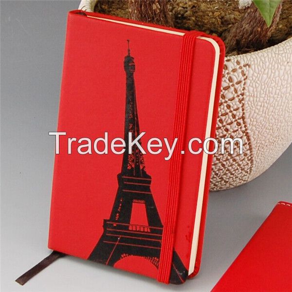 Fashional A6 red Pu leather hardcover custom notebook