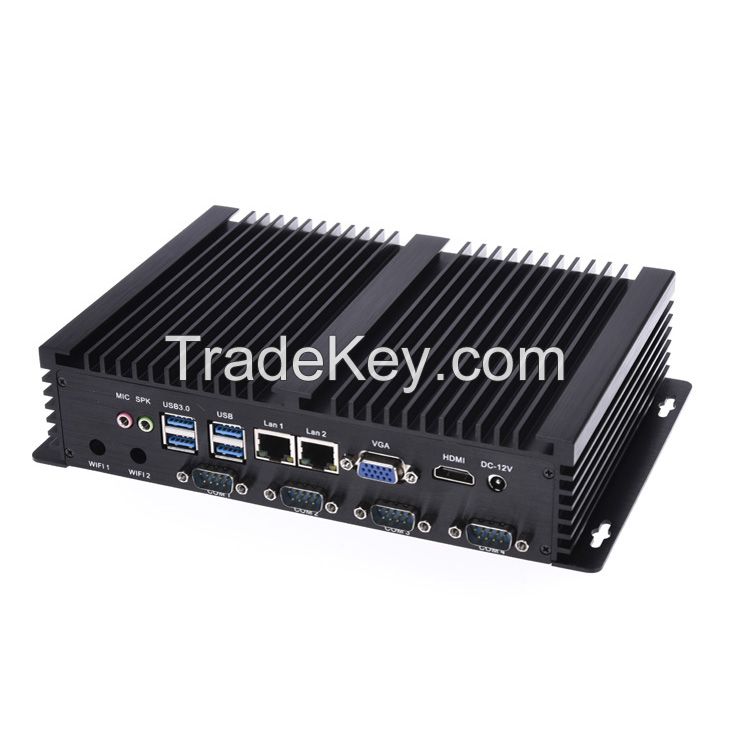 Auto boot Fanless PC with USB 3.0 Dual Gigabit Lan 4 COM HDMI Intel Celeron C1037U 1.8Gh Industrial Mini PC