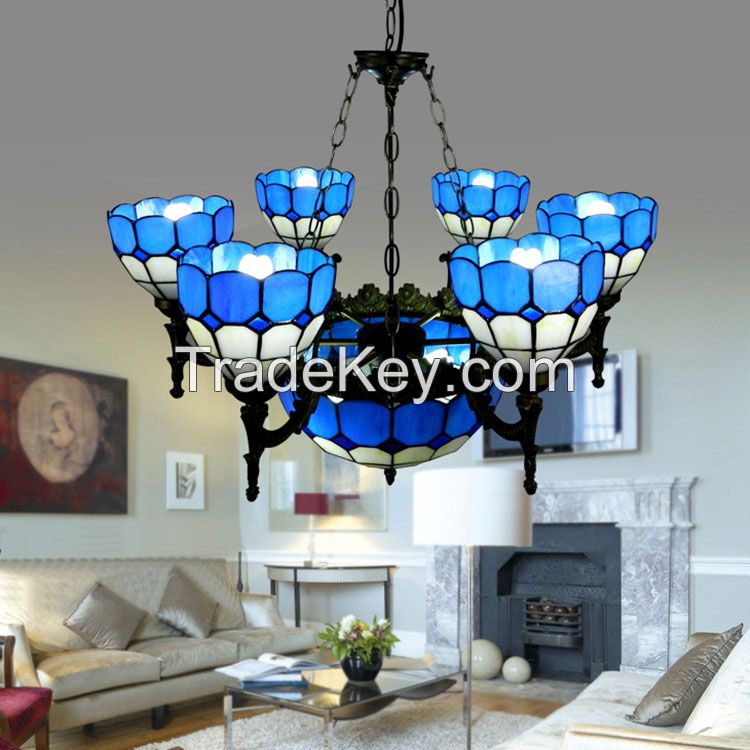 Fancy blue tiffany style glass victorian hanging lights