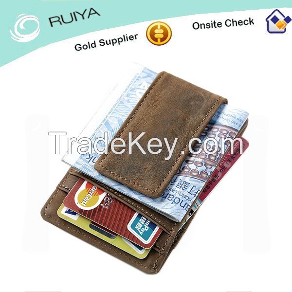 Men Personalized Slim Leather Credit Card Magnetic Money Clip Wallet