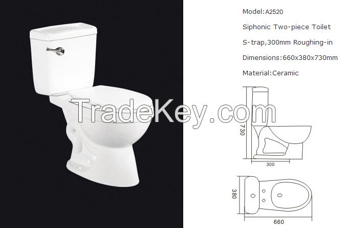 Siphonic two piece ceramic toilet bowl