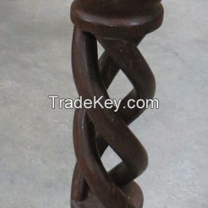 Tall Carved Wooden Candle Pillar with Twist