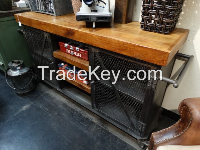 2 Metal Mesh Door Console Cabinet With Wheels-rare Finds