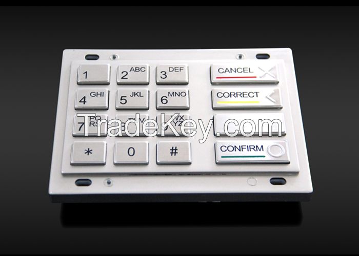 IP65 ATM Machine Keypad Waterproof 304 Stainless Steel Customized Numeric Keypad With 16 Keys