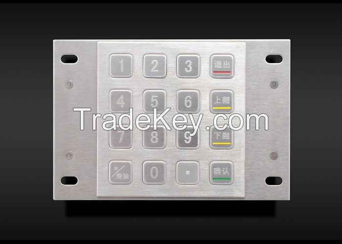 IP65 ATM Machine Keypad Waterproof 304 Stainless Steel Customized Numeric Keypad With 16 Keys