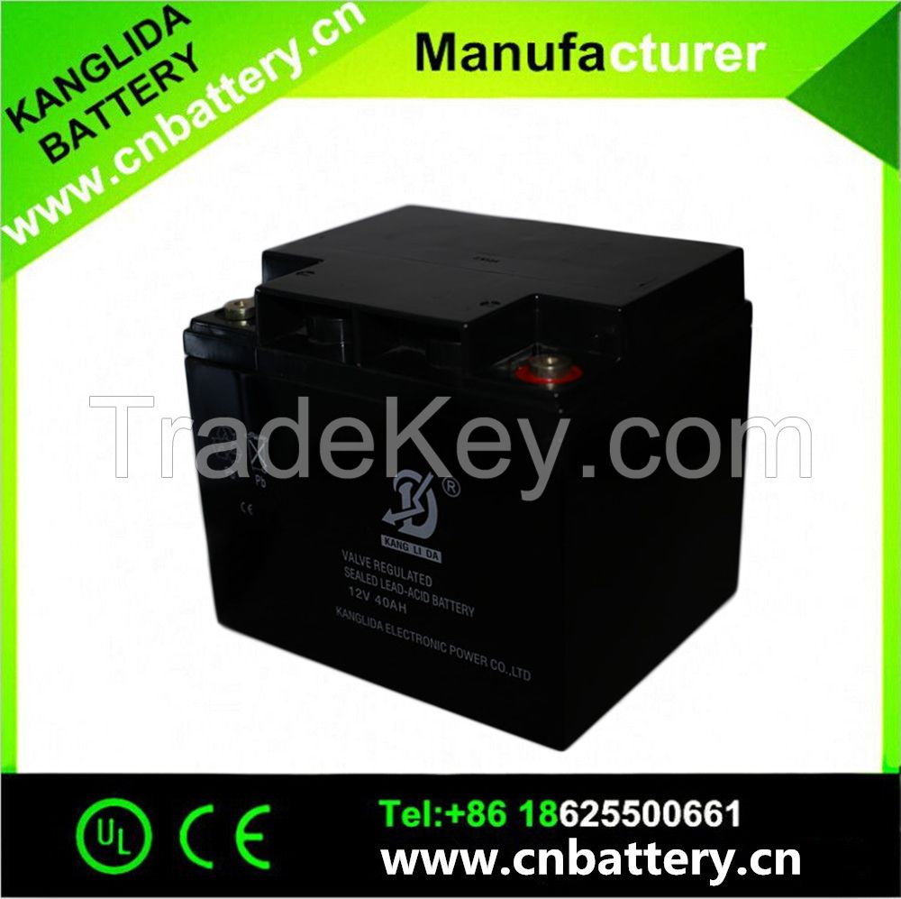 kanglida battery 12v40ah, VRLA sealed type battery, maintenance free dee