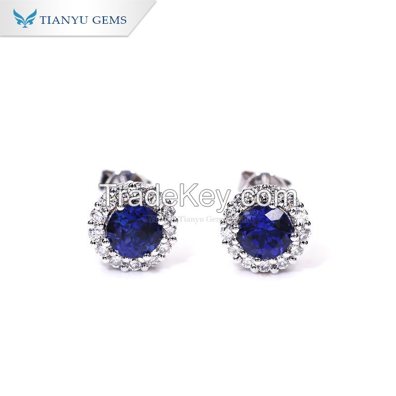 Tianyu gems 14k/18k lab grown sapphire melee moissanite white gold stud earrings