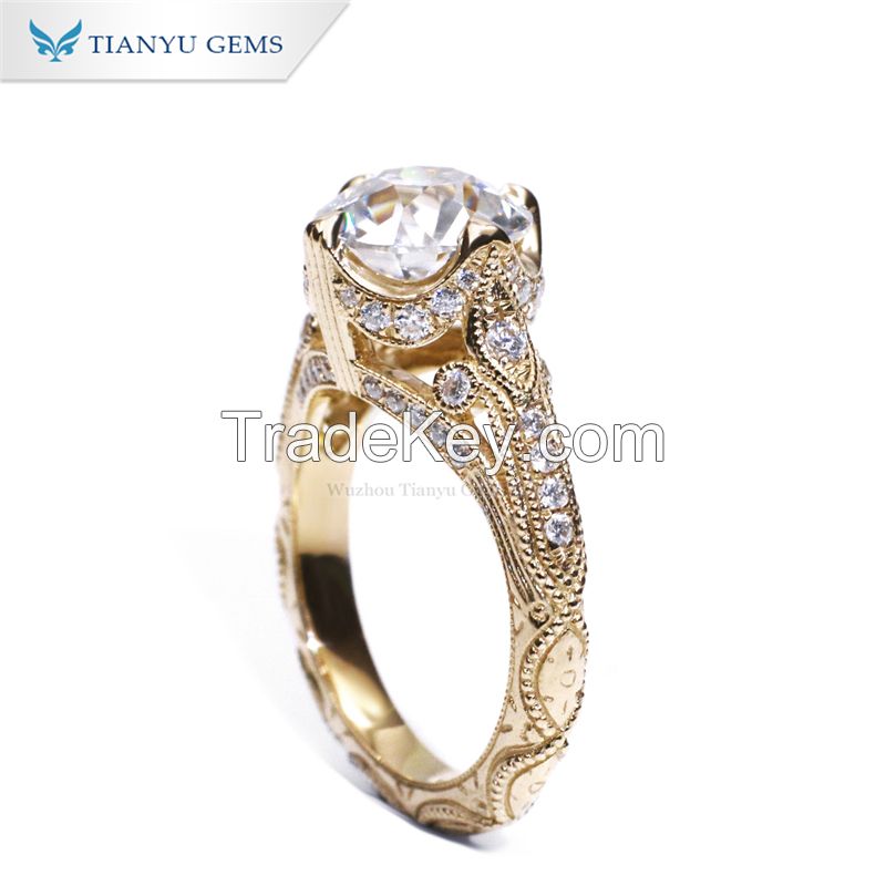 Tianyu Gems Custom D VVS Round OEC Moissanite Engagement Rings 9K 10K 14K 18K Platinum Pure Yellow Gold Wedding Ring