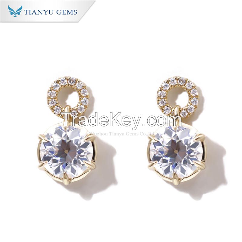 Tianyu Gems Pure Yellow Gold Classic Design Round Oec Cut Moissanite Diamond Beautiful Stud Earrings