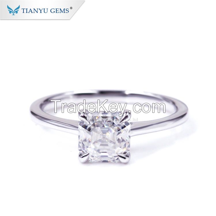 Tianyu Custom Fine Jewelry 14K 18K Solid white gold Wedding Engagement Ring For Women With Lucere cut Moissanite