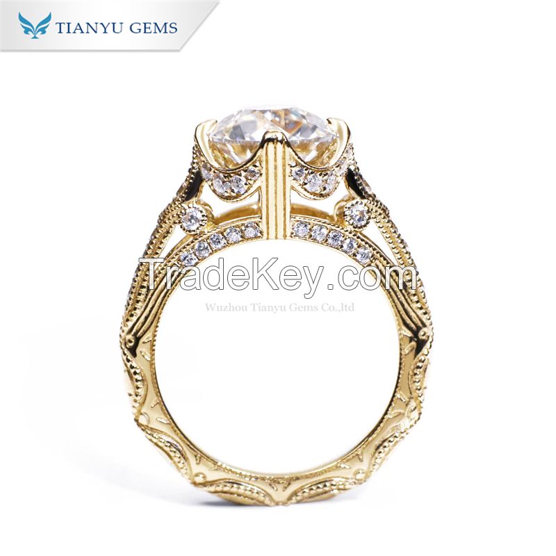 Tianyu Gems Custom D Vvs Round Oec Moissanite Engagement Rings 9k 10k 14k 18k Platinum Pure Yellow Gold Wedding Ring