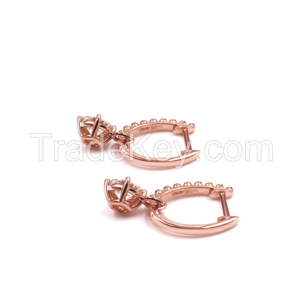 Tianyu Gems New Products 14k Rose Gold 1ct Moissanite Diamonds Charm Earring for Daily Wear