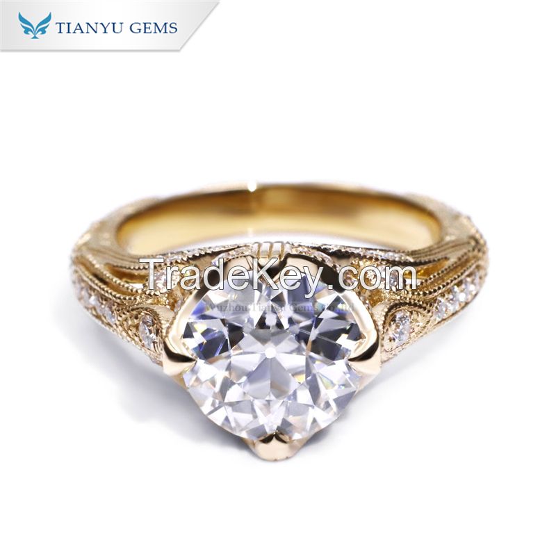 Tianyu Gems Custom D VVS Round OEC Moissanite Engagement Rings 9K 10K 14K 18K Platinum Pure Yellow Gold Wedding Ring