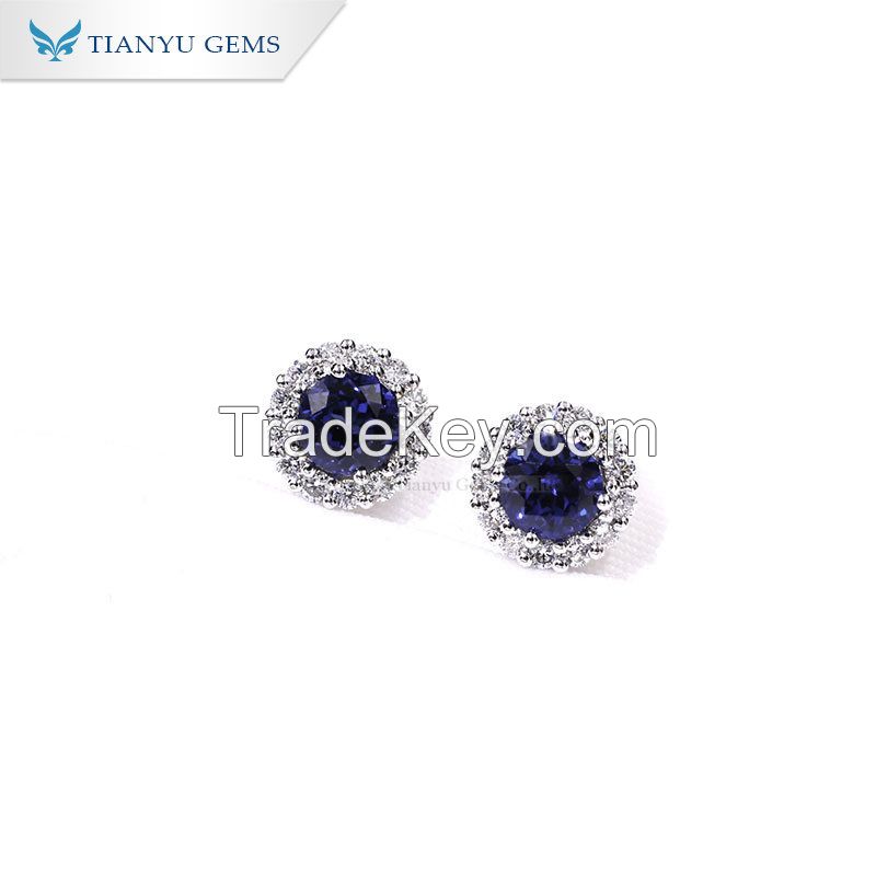 Tianyu gems 14k/18k lab grown sapphire melee moissanite white gold stud earrings