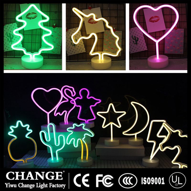 Flamingo Pineapple Cactus Unicorn LED Neon Night Lamp Lights for Christmas Party Wedding Decor Gifts