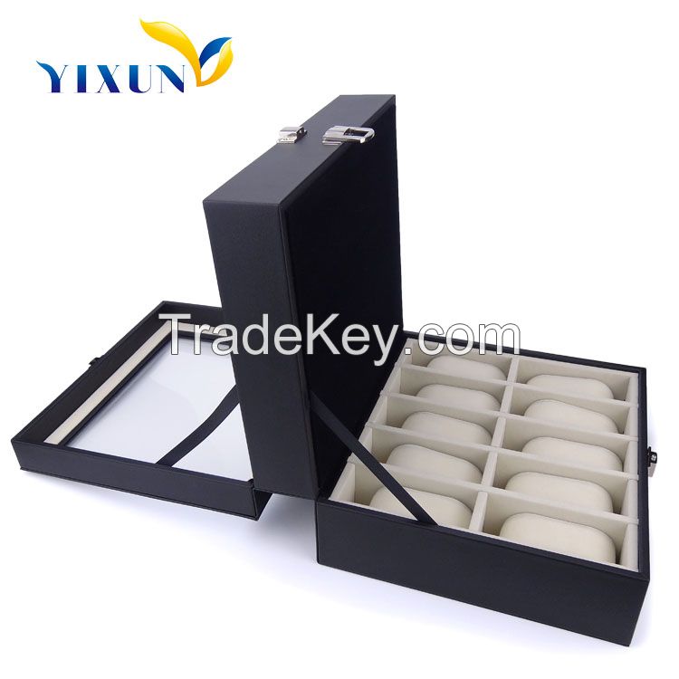 Leather cover MDF watch box with clear window
