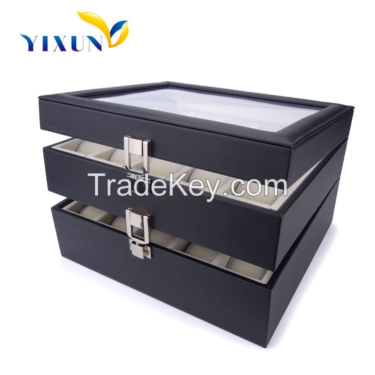 Leather Cover Mdf Watch Box With Clear Window