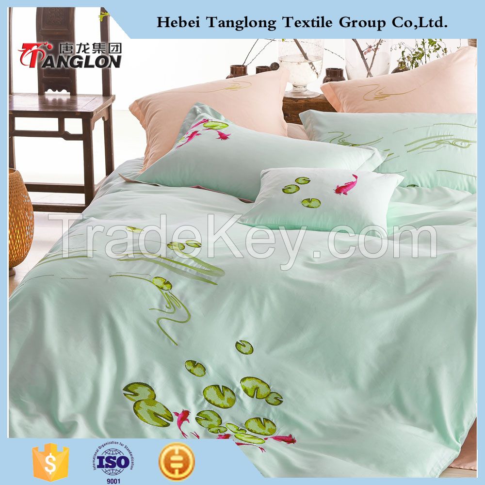 Plain cotton embroidery 4pcs bedding set