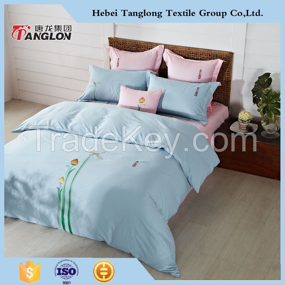 Sunny dragonfly designed Plain cotton embroidery 4pcs bedding set