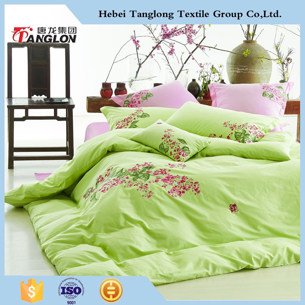 Chinese traditional designed Plain cotton embroidery 4pcs bedding set