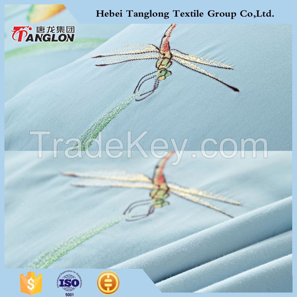 Sunny dragonfly designed Plain cotton embroidery 4pcs bedding set