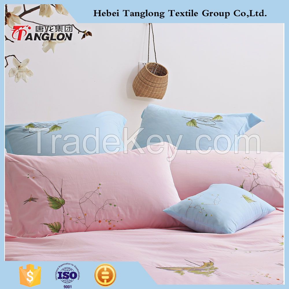 orchid designed Plain cotton embroidery 4pcs bedding set